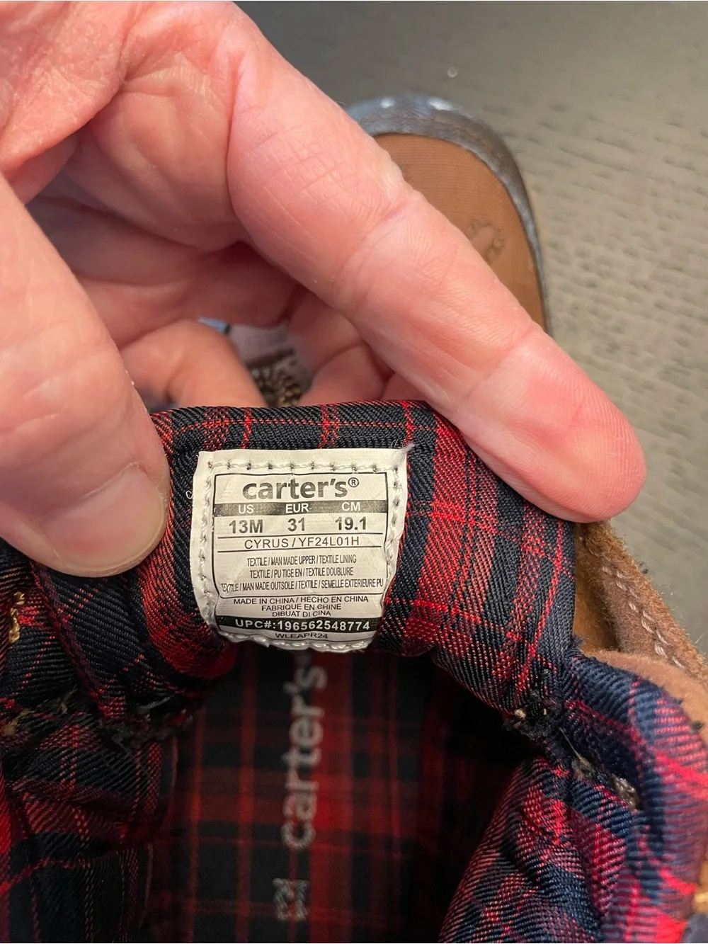 Carter's Brown and Navy Plaid-Lined Kids Duck Boots